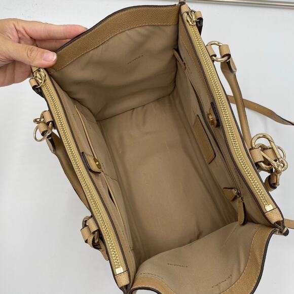 Coach Tan Grosgrain Leather Crosby Carryall Top Handle Handbag Crossbody Strap - Picture 6 of 6